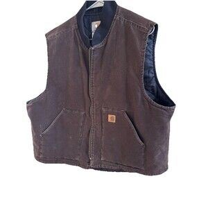 Carhartt Vest Mens 2XL Brown V02 DKB Quilted Lined Workwear Duck Canvas Vtg